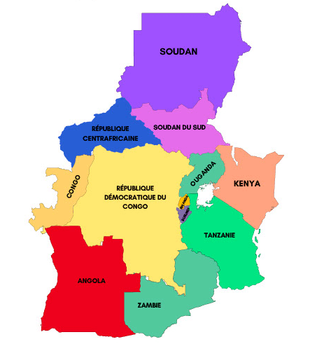 Great Lakes Region Map showing FP-ICGLR member countries